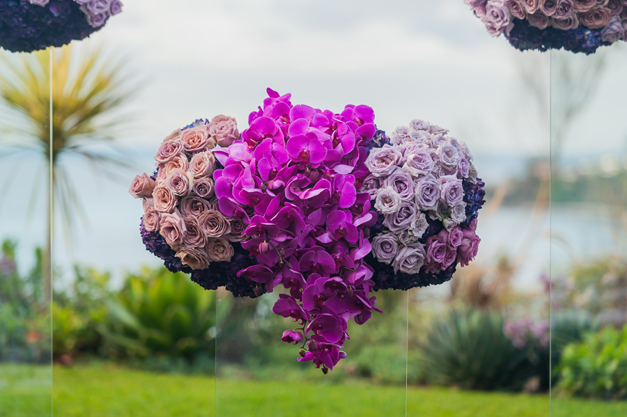 Ritz Carlton Laguna Niguel Wedding by Lin and Jirsa 15 Ceremony Details Purple Ombre Orchids Roses