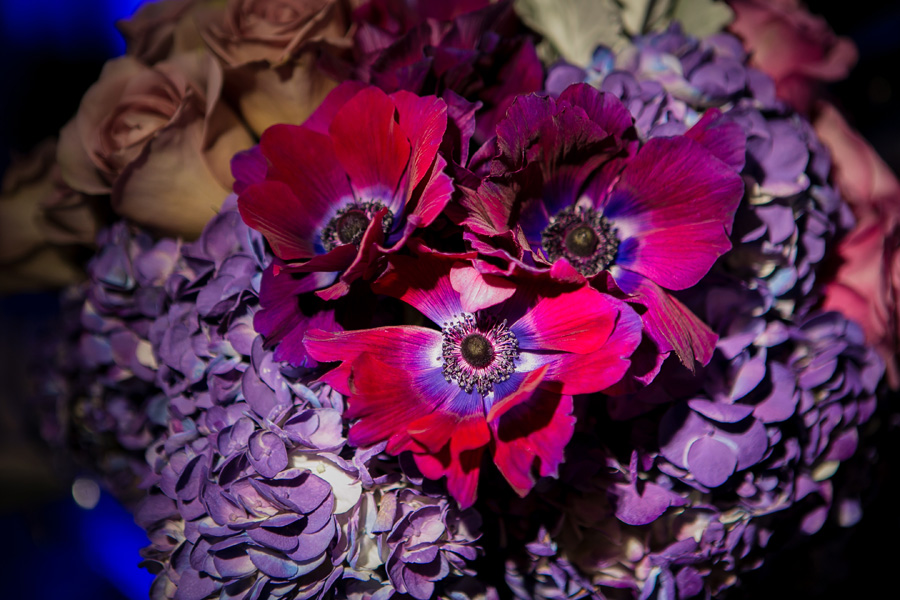 Ritz Carlton Laguna Niguel Wedding by Lin and Jirsa 31 Purple Reception Centerpiece Purple Anemones