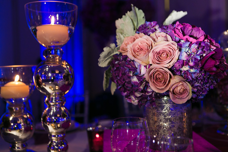 Ritz Carlton Laguna Niguel Wedding by Lin and Jirsa 32 Reception Purple Centerpiece