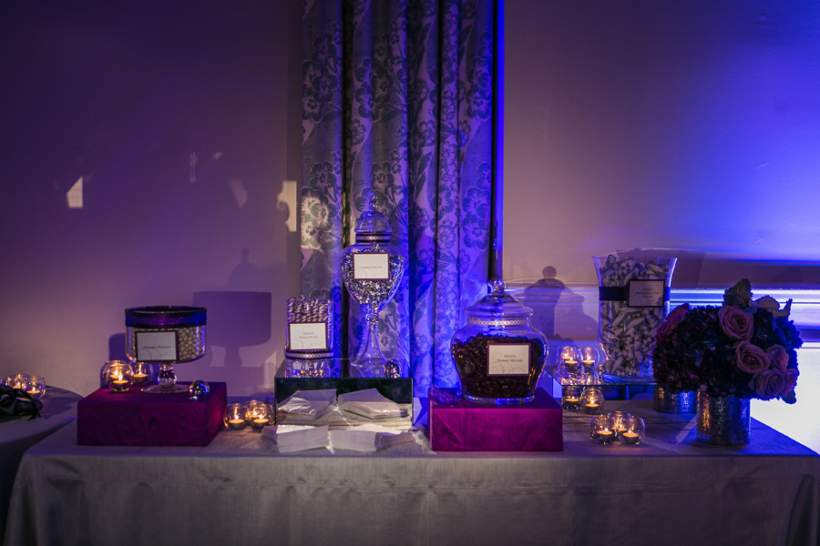 Ritz Carlton Laguna Niguel Wedding by Lin and Jirsa 37 Purple and Silver Candy Bar