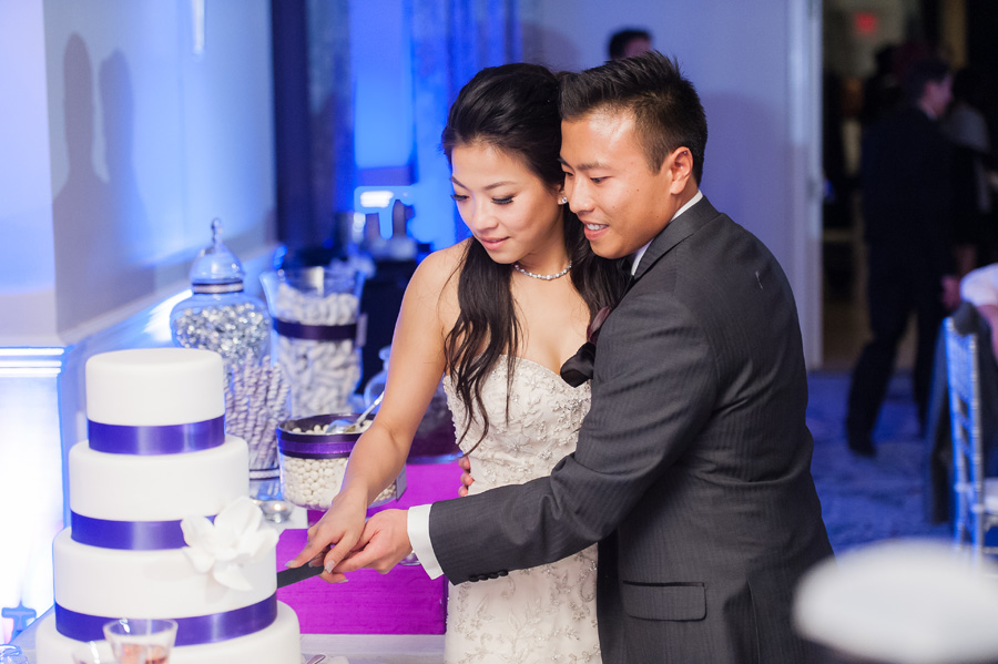 Ritz Carlton Laguna Niguel Wedding by Lin and Jirsa 41 Reception White & Purple Cake