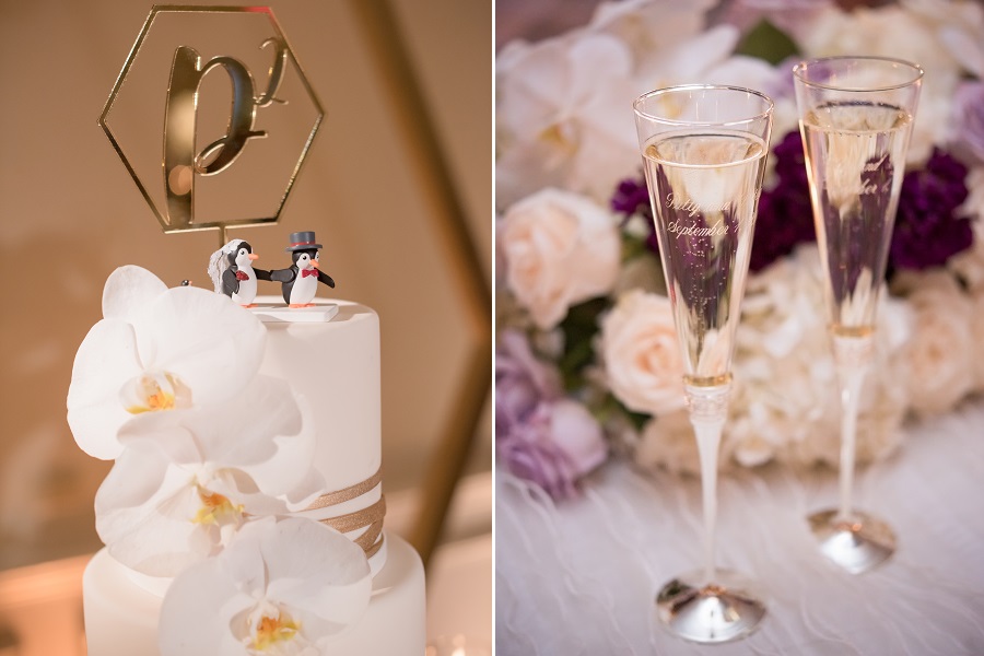 31_Ritz Carlton Laguna Niguel Wedding by KLK Photography_Reception Details Cake Hexagon Cake Topper