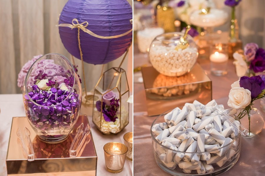 35_Ritz Carlton Laguna Niguel Wedding by KLK Photography_Reception Details Purple Candy Bar Hot Air Balloon