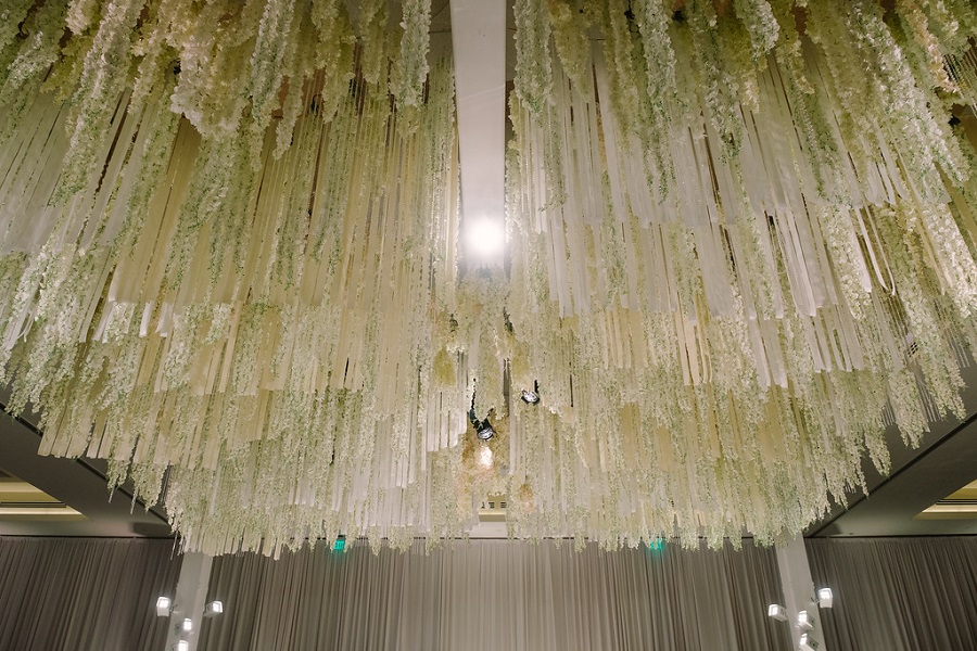26 Pasea Huntington Beach Wedding by Cotton Love Studios Ceiling Treatment Hanging Flowers